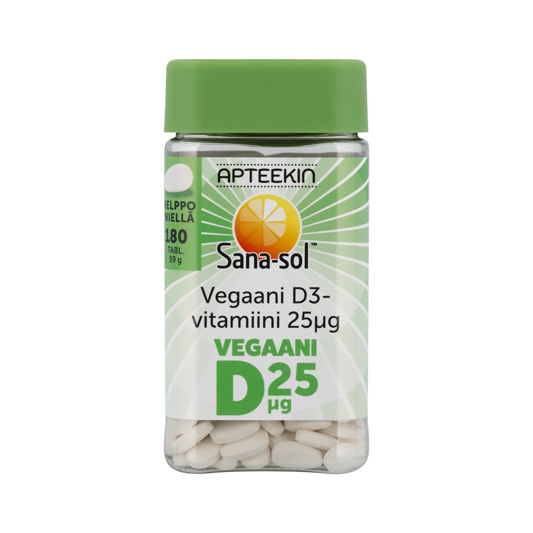Apteekin Vegaani D3-vitamiini 25µg - Sana-sol