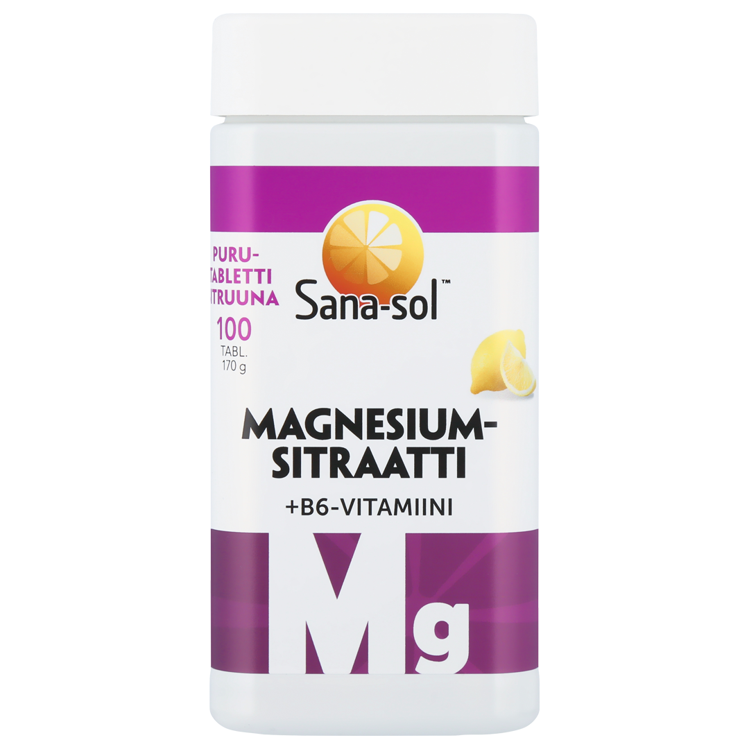 Magnesiumsitraatti + B6-vitamiini sitruunanmakuinen purutabletti