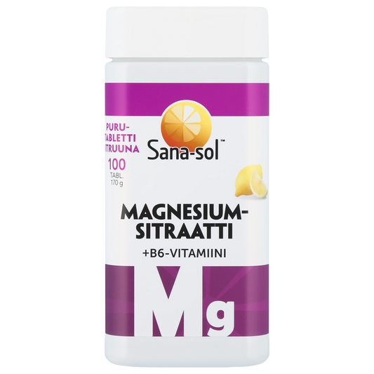 Magnesiumsitraatti + B6-vitamiini sitruunanmakuinen purutabletti